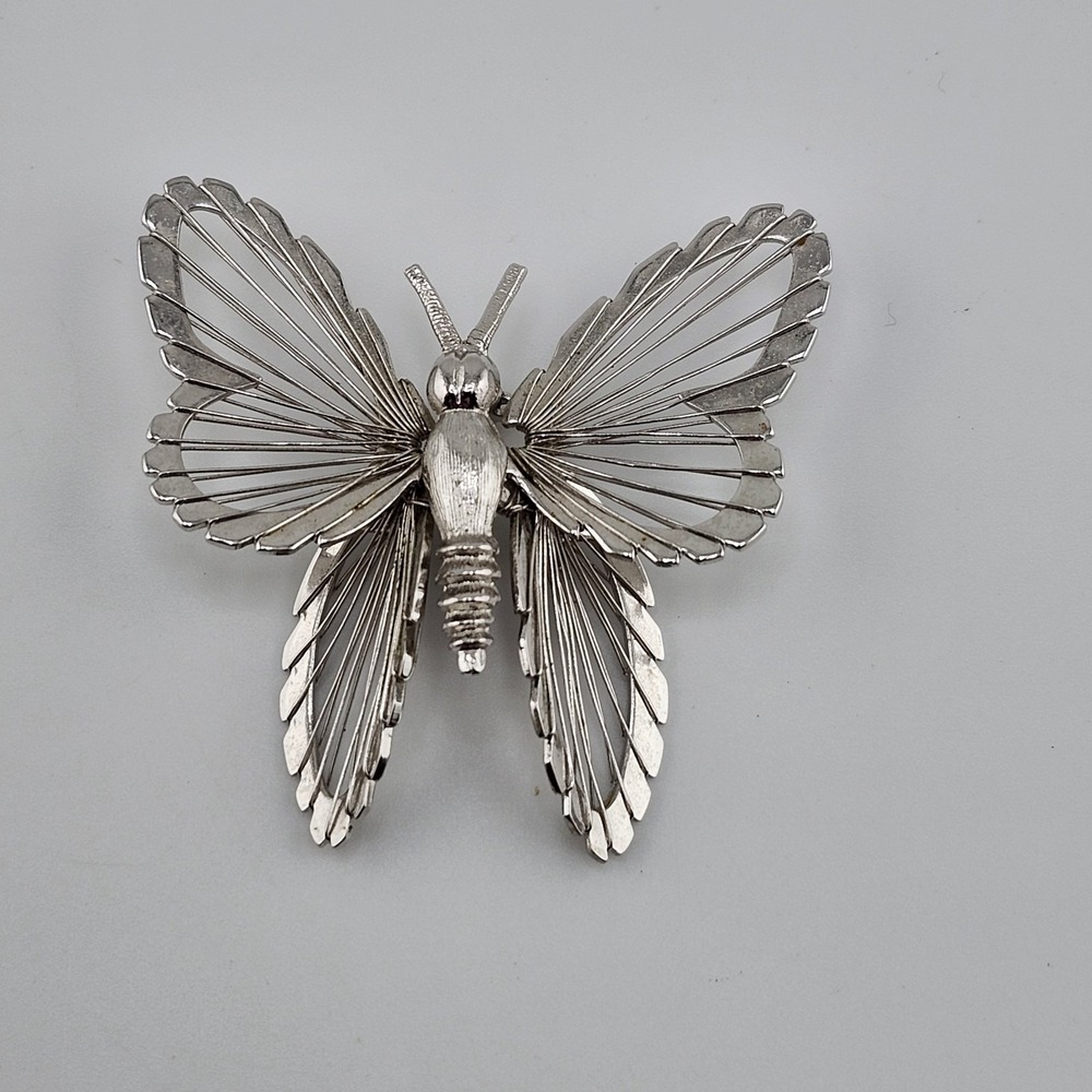 Vintage Monet Silver Tone Filigree Butterfly Brooch